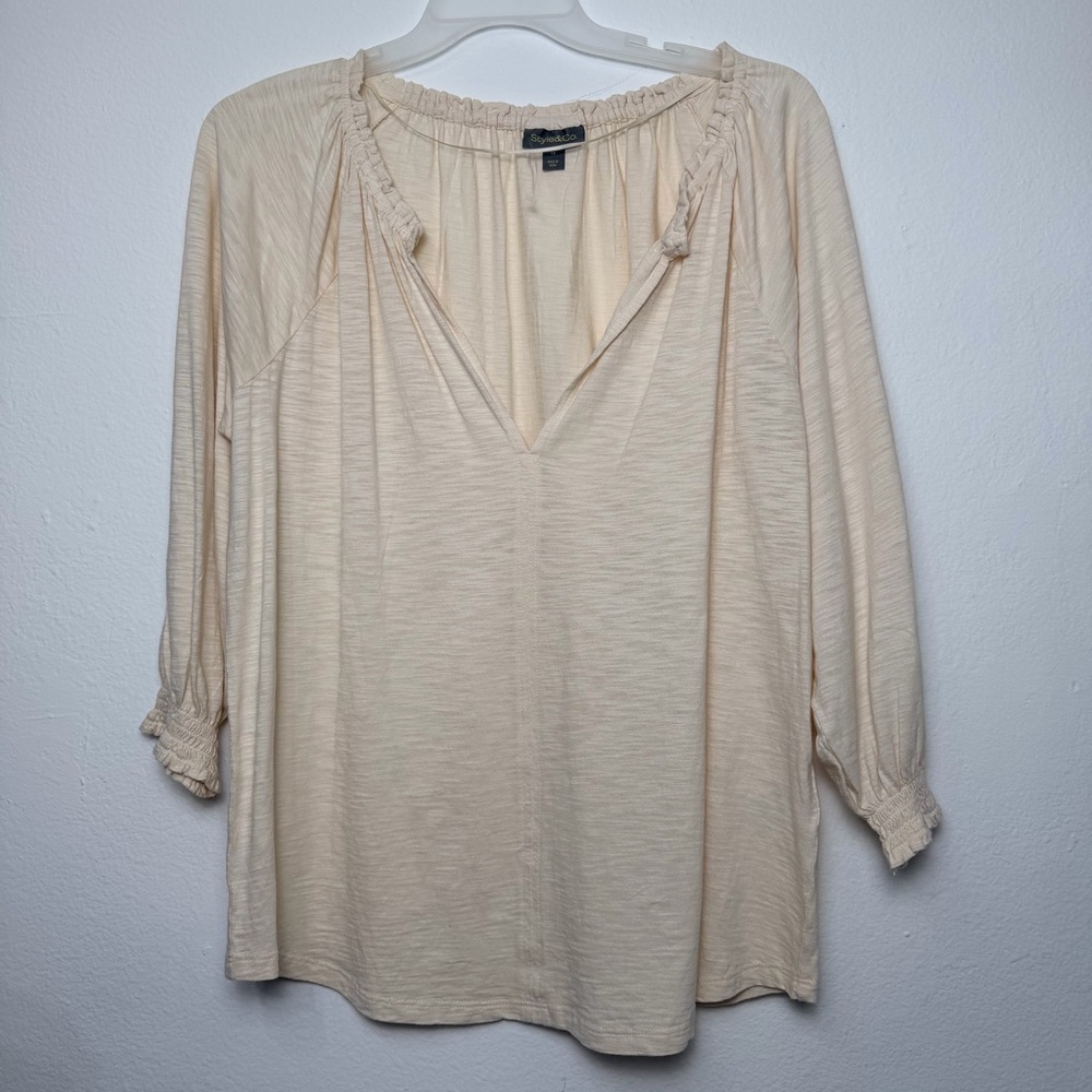Style & Co Soft Cream Basic tee Blouse‎ 1X New without tag - Picture 2 of 9